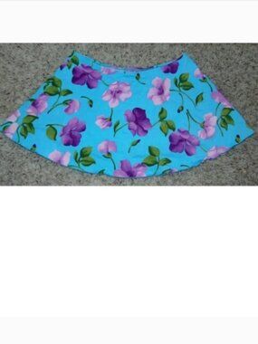 Carabella Swimsuit Skirt Coverup Womens L Blue Purple Floral Elastic Waist